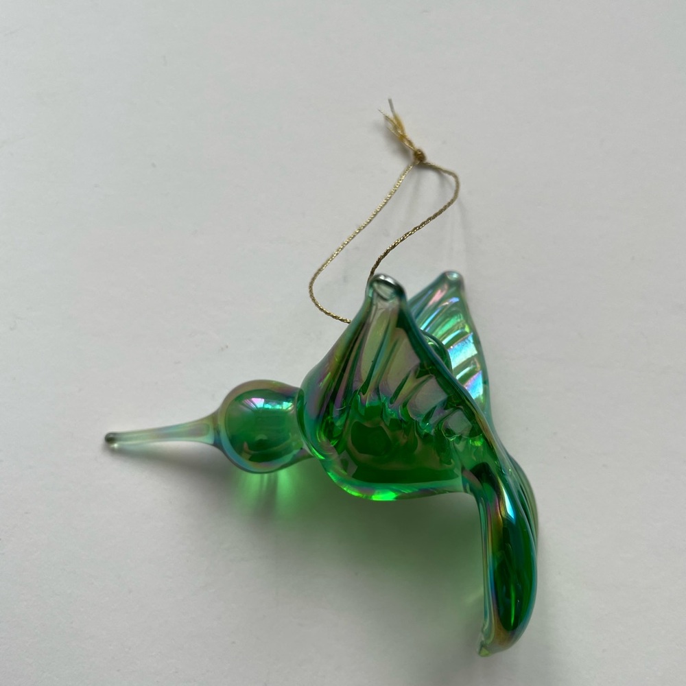 Green glass hummingbird holiday christmas ornament